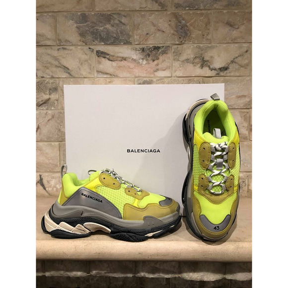 Balenciaga Triple S Sneaker Neon Yellow Grey Speed Flat Trainer 43 Men US 10 - Picture 3 of 12
